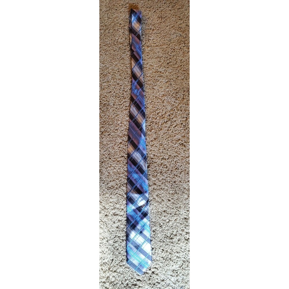 Pronto Uomo Couture Mens Necktie 100% Silk Blue Purple Grey Plaid Striped Tie